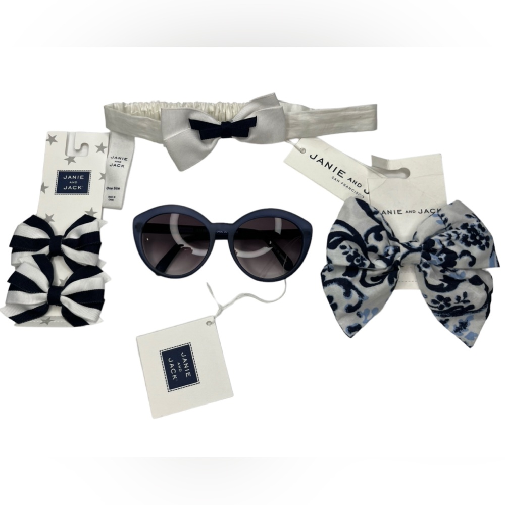Janie and Jack Girls Bundle - Headband, Clip Bows, Sunglasses